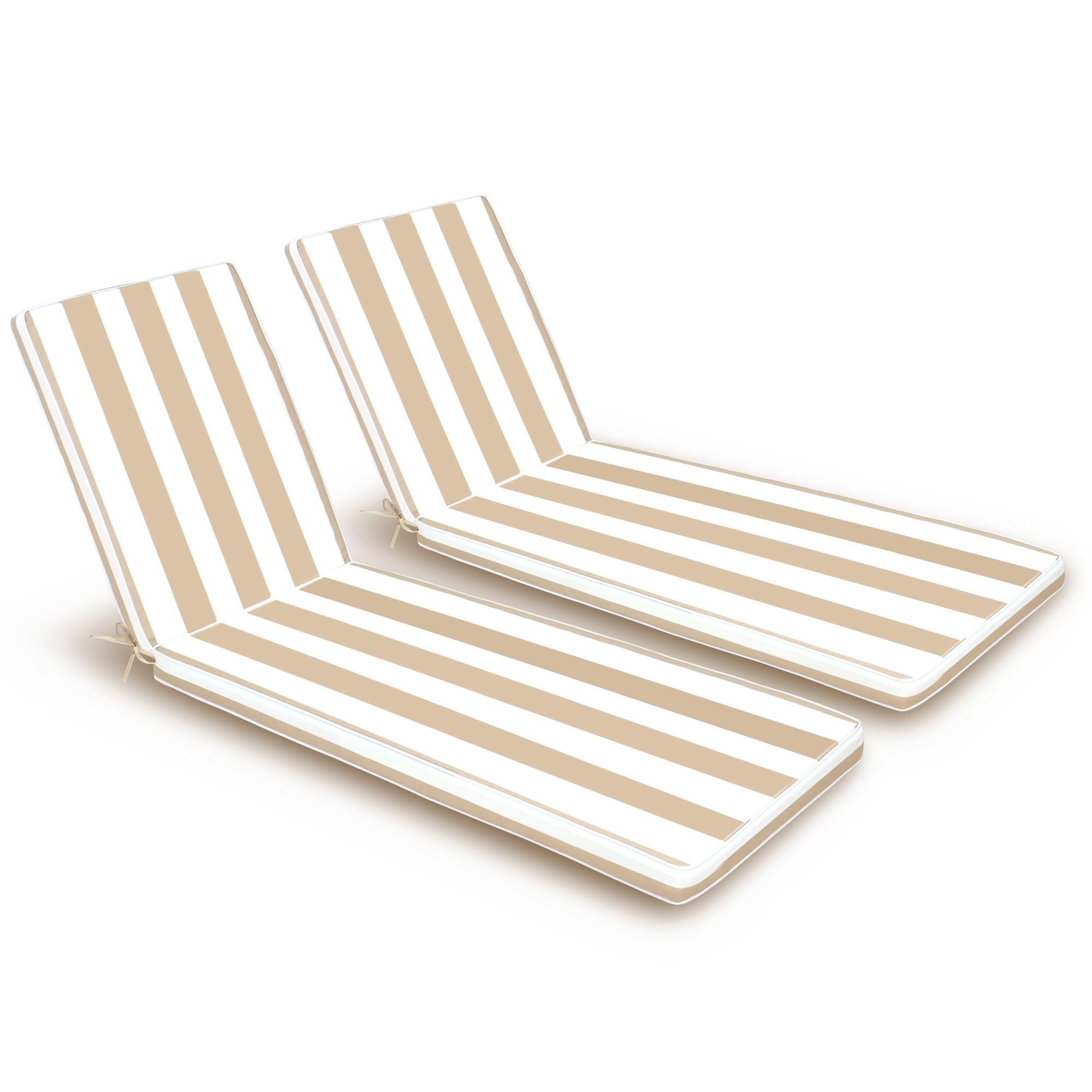 Only choice 2 Pcs Set Outdoor Lounge Chair Cushions Patio Chaise Lounge Replacement Cushions Furniture Seat Cushions Chair Pads(Beige White Striped)