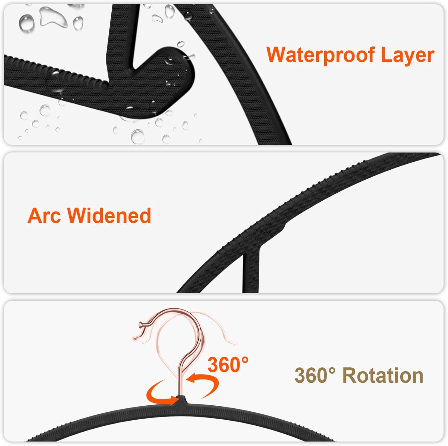 OIKA Hangers 50 Pack No Shoulder Bump - Space Saving Huggable Closet Hangers with 360° Rotating Hooks, Heavy Duty Non-Slip for Shirts, Pants, Coats (Black)