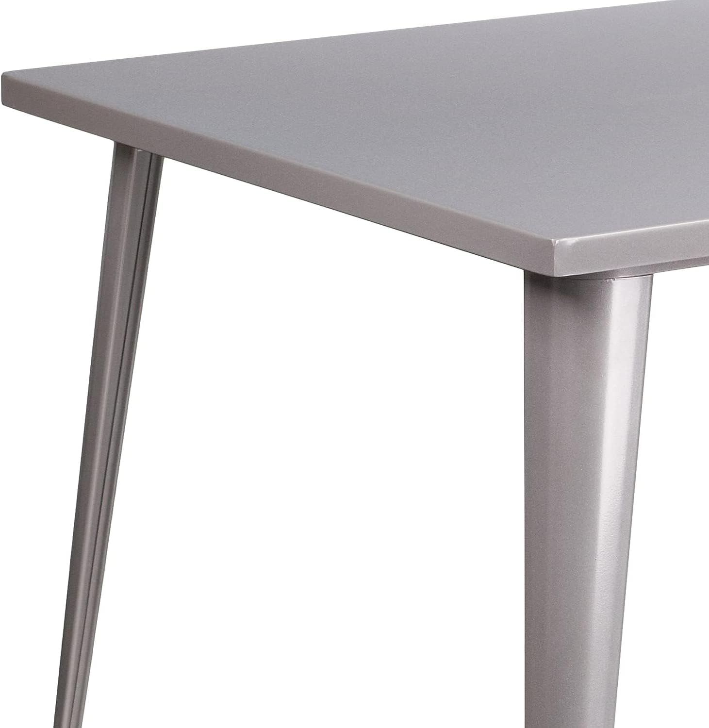 BOWERY HILL Square Metal Dining Table, 35.5" x 35.5", Silver Gray Powder Coat Finish, Industrial Style, Smooth Top, Indoor/Outdoor Use, Rubber Floor Glides, Sturdy Design for Commercial or