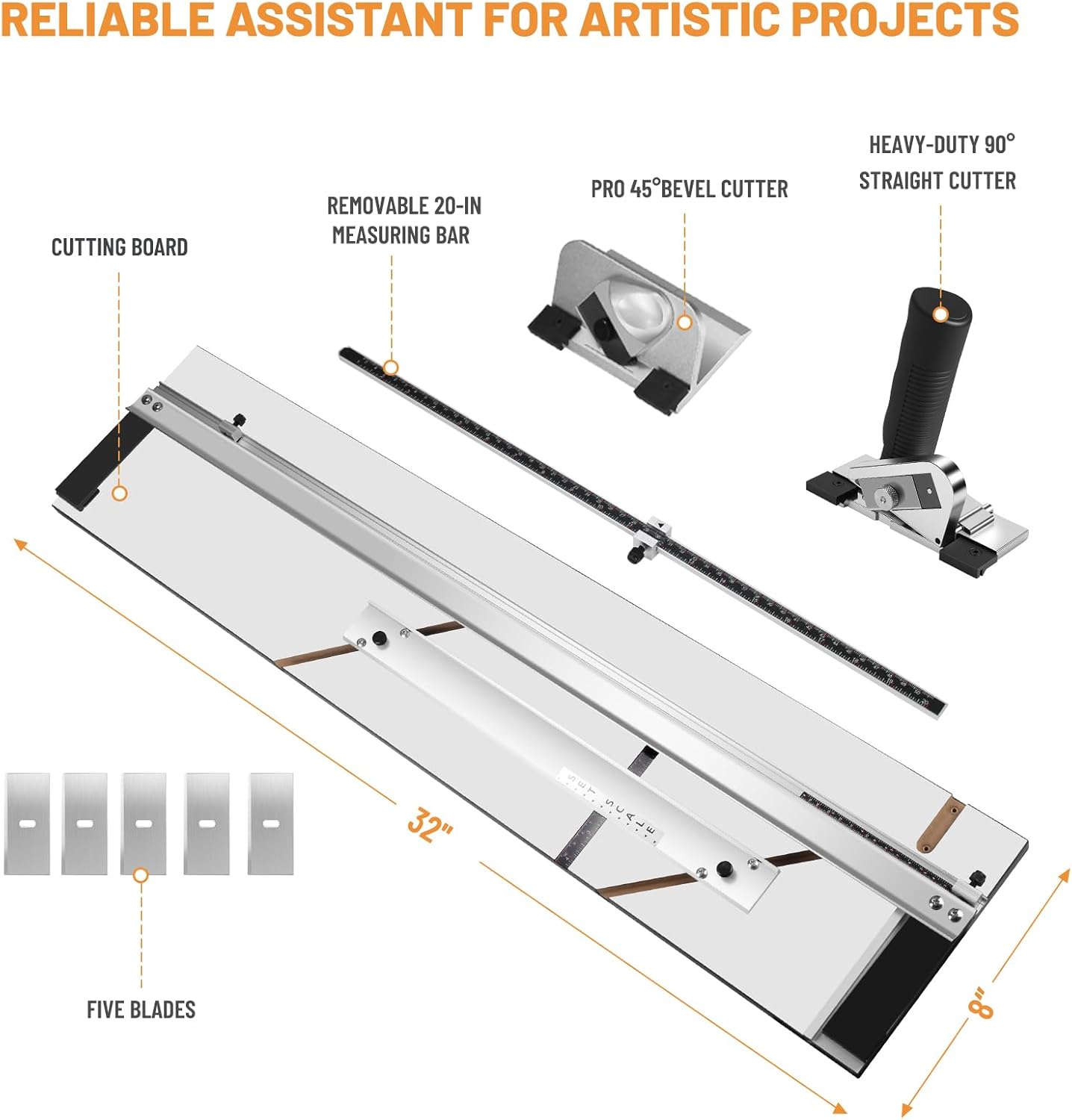 32in Mat Cutter for Framing with Precision Bevel & Straight Cutting Heads,Easy-to-Use Mat Board Cutter for Professional Picture Framing, Ideal for DIY Artwork, Crafts, and Home Décor Projects
