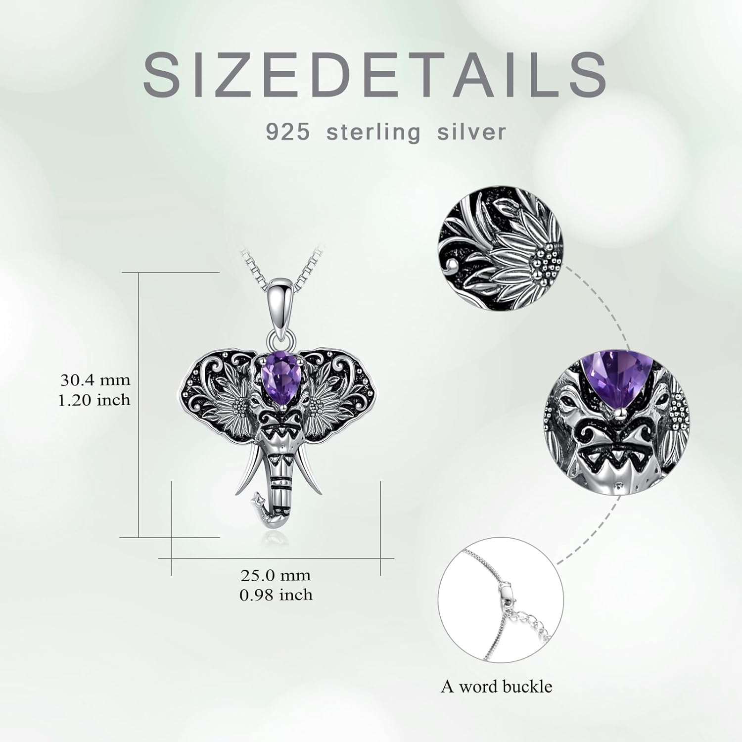 Sterling Silver Elephant Necklace with Amethyst for Women, Vintage Boho Ethnic Pendant Gift for Her, Christmas or Birthday Jewelry Present - Image 8