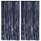 Alaoo Rideau Métallique,2 pièces 1m x 2.5 m Scintillants Noir Franges en Aluminium,Facile ...