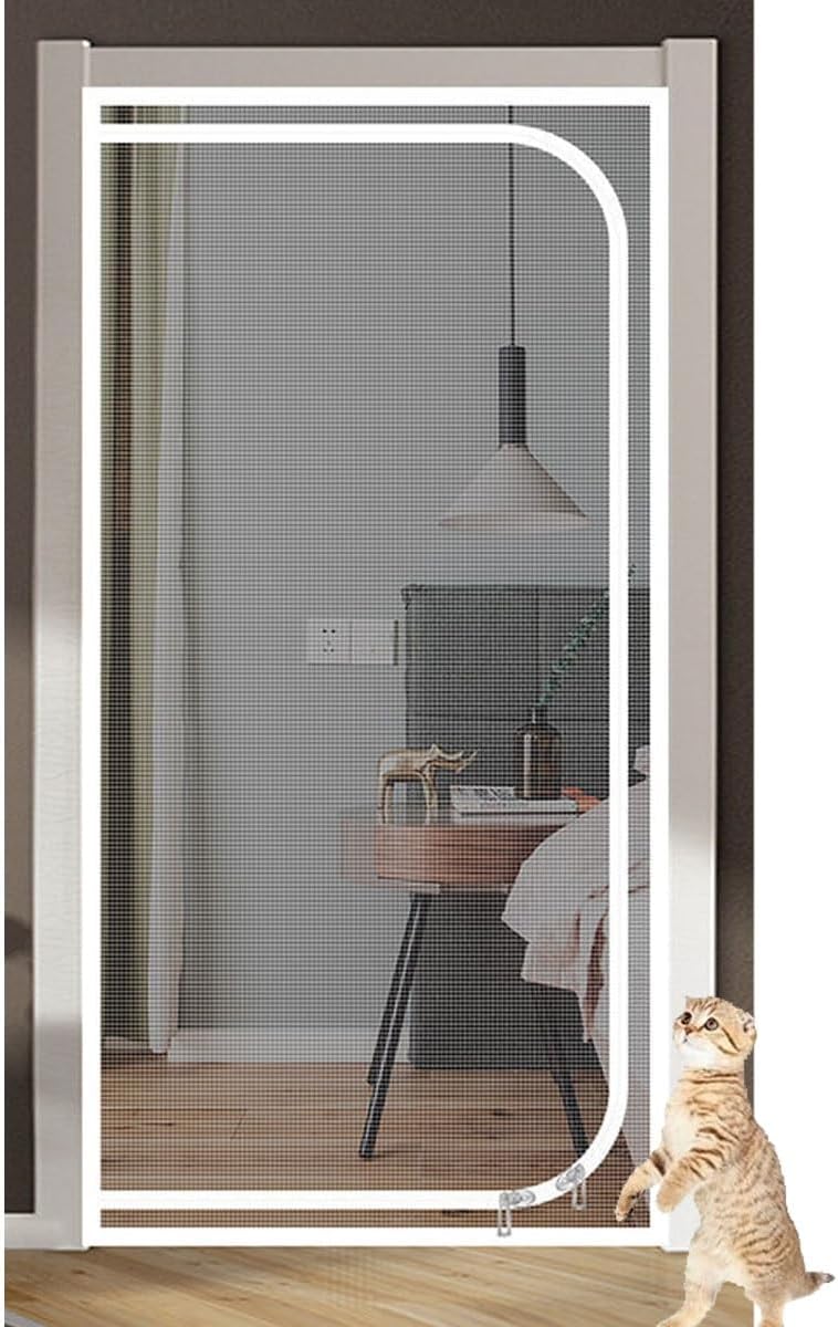 猫網戸、ジッパー付き猫ドアスクリーン、ペットドアメッシュスクリーンドア、リビングルーム、キッチン、寝室、猫用スクリーンドア ジッパー