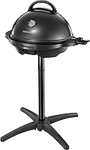George Foreman Indoor Outdoor BBQ Electric Grill [1500cm2 cooking surface, Variable temperature control & viewing gauge, Use with or without stand, Easy clean removable plate, Drip tray] Black 22460