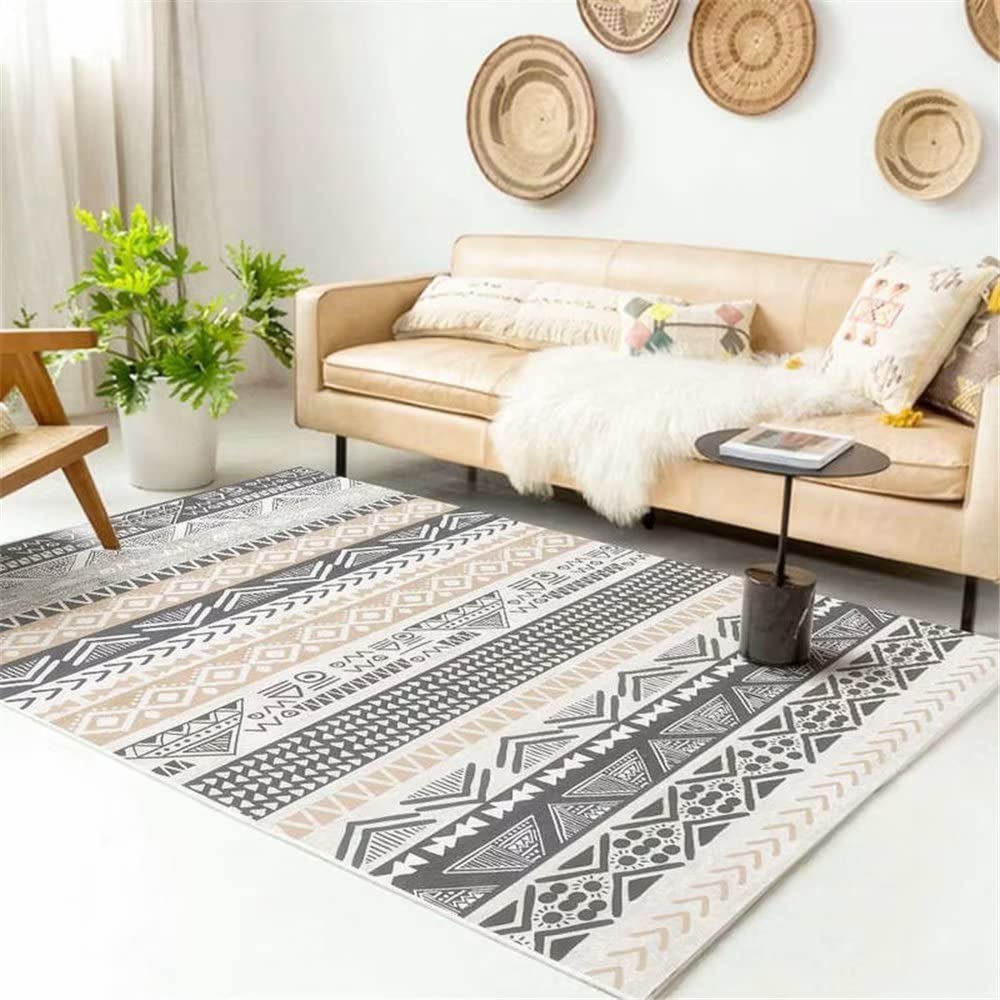 Tapis salon gris 180x280cm à rayures géométriques et antidérapant
