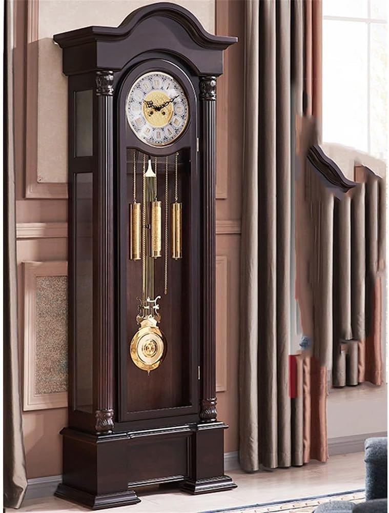 Grandfather Clock Retro Floor Clock European Style Table Mechanical Solid Wood Chinese Vertical Pendulum Living Room Landing Grandfather Alarm