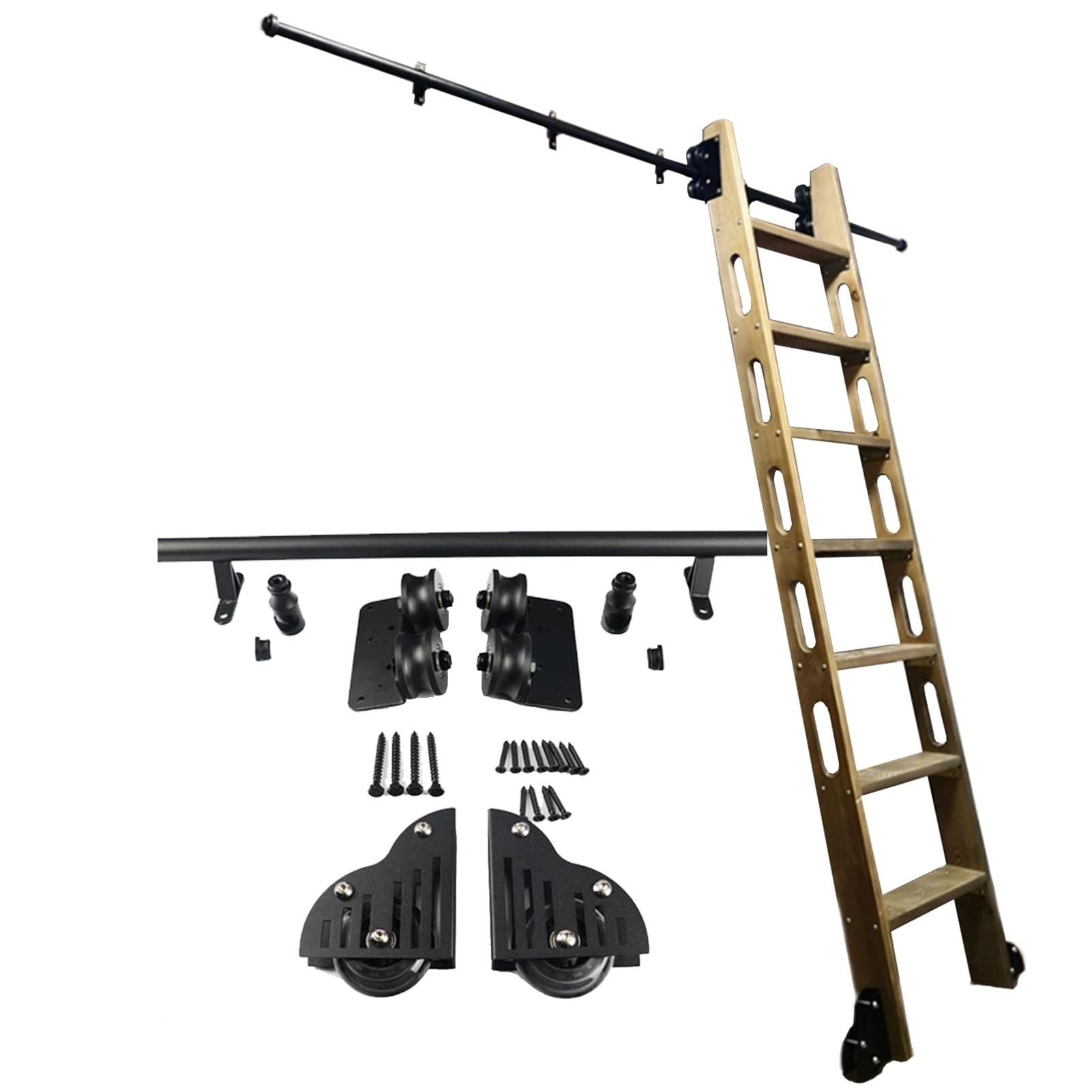 Kit de quincaillerie pour échelle coulissante de bibliothèque avec rail de porte de grange