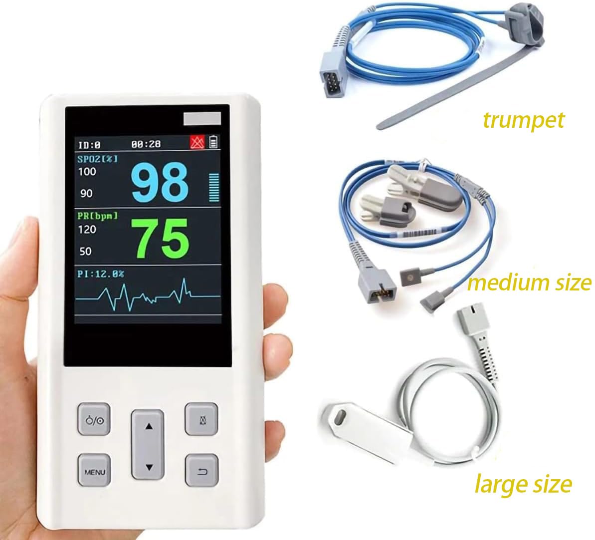 Veterinary Pulse Handheld Pulse for Animals 24 Hours SPO2 Pulse Rate Monitor Alarm (H100 for Adult)