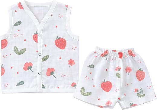 EDGEORA Kids Muslin Cotton Co-Ord Set | Snap Button Co-ord Set | White Jabla for Baby Boys &amp; Girls Sleeveless Vest &amp; Short...