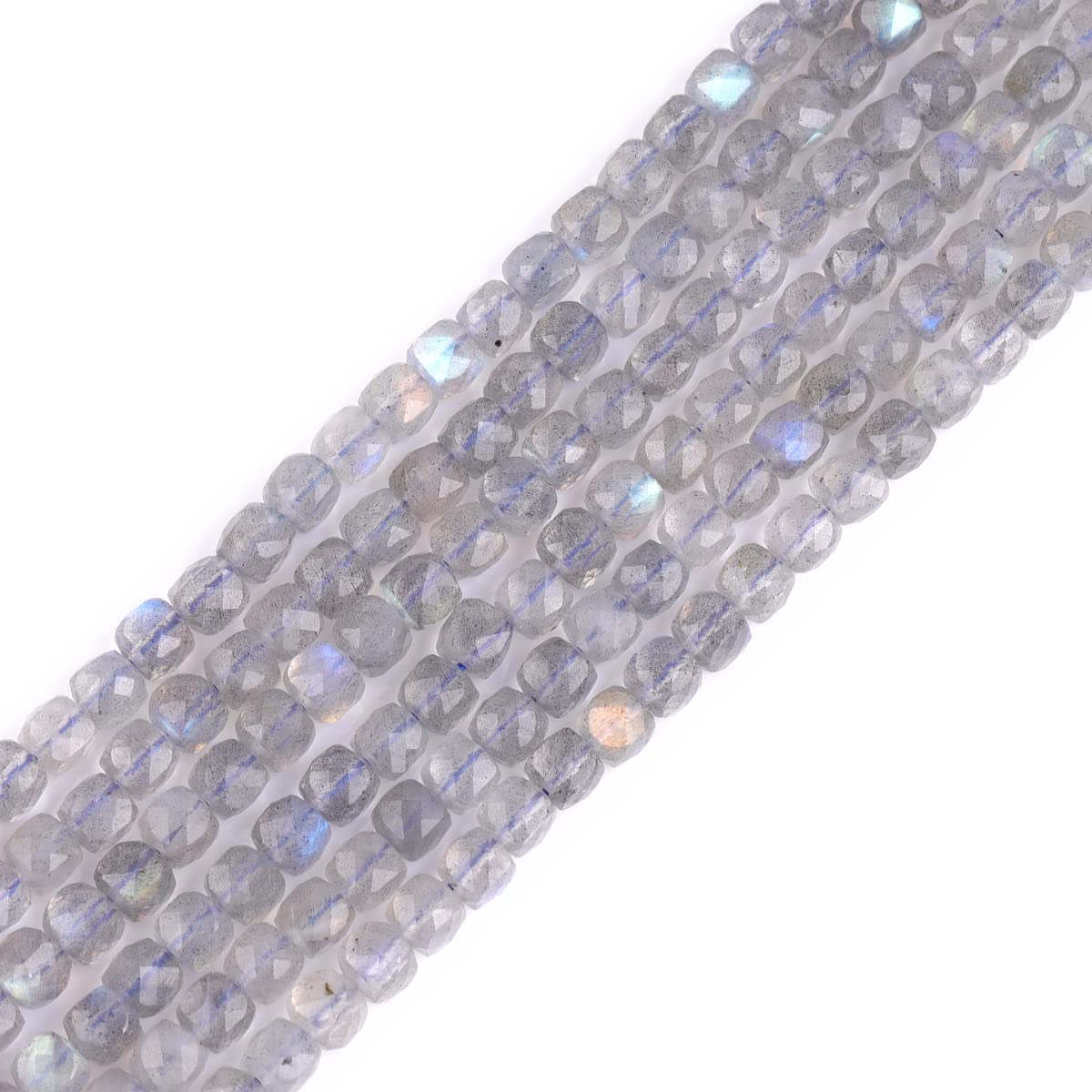 Perles de labradorite bleue naturelle 4mm cubiques à facettes pour fabrication bijoux adultes 38cm