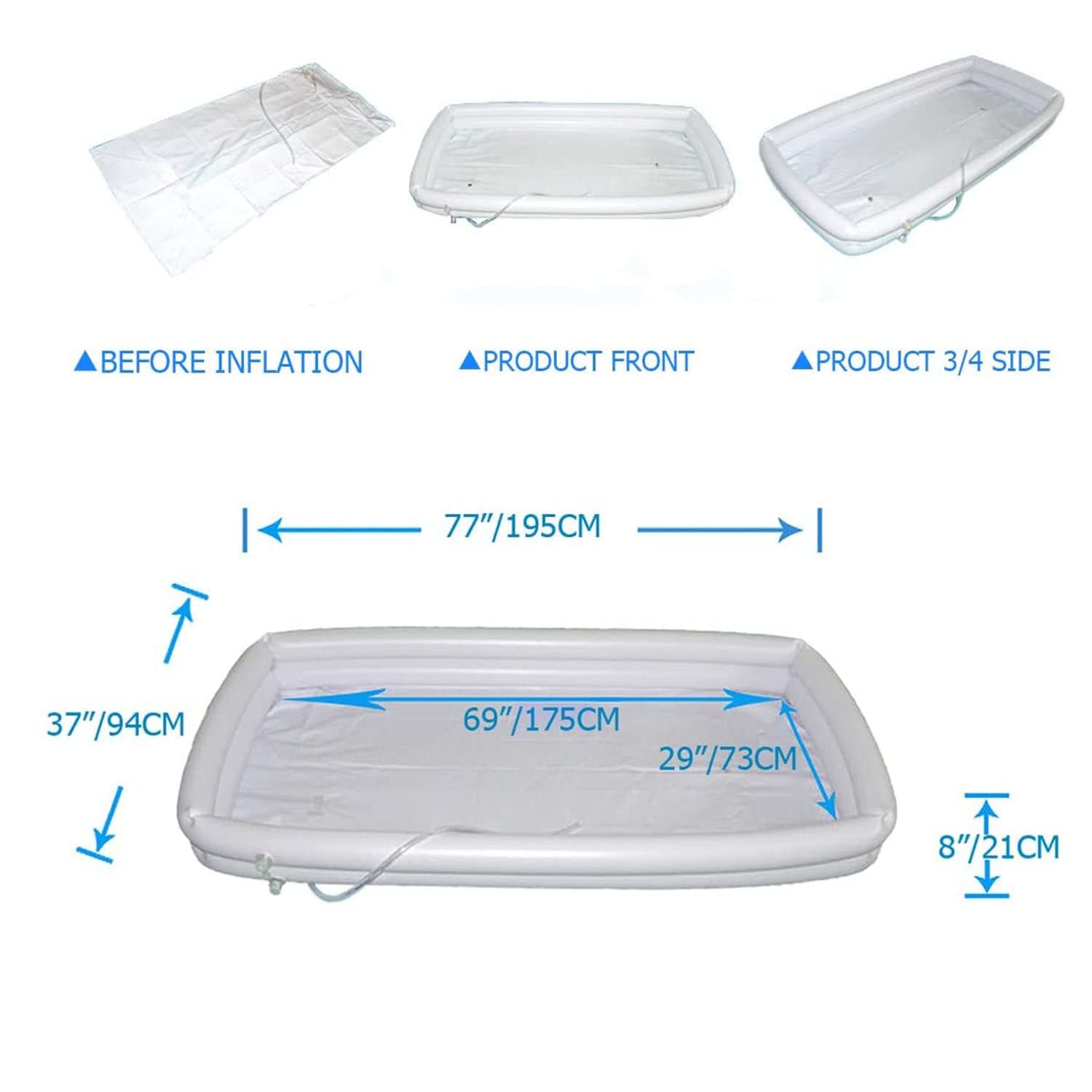 Sistema de bañera de ducha inflable para personas mayores, ayuda de baño inflable médica portátil de PVC para adultos, kit de bañera para personas discapacitadas postradas en cama con inflador + bols