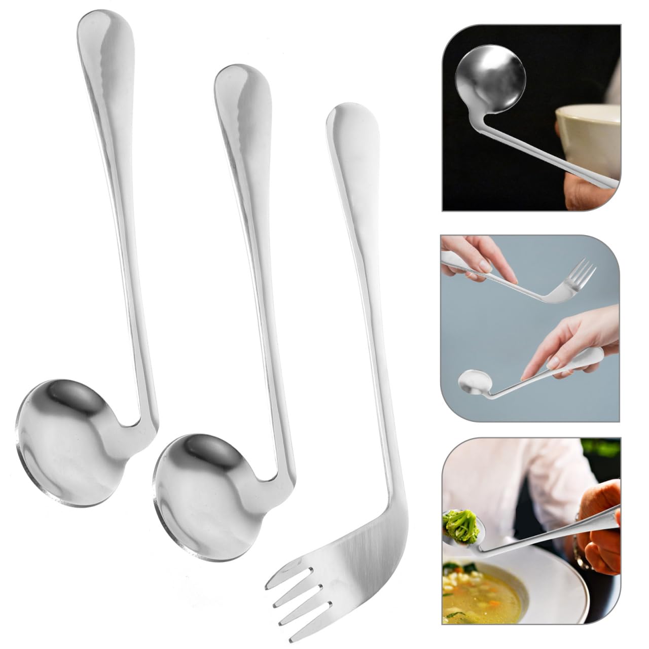 WOFASHPURET 1 Set Left Hand Cutlery Self-Feeding Spoon Angled Spoon Tableware Hand Angled Fork Spoon Stainless Steel Disabled Fork Ergonomic Spoon Practical Spoon Metal Fork Lightweight Spoon