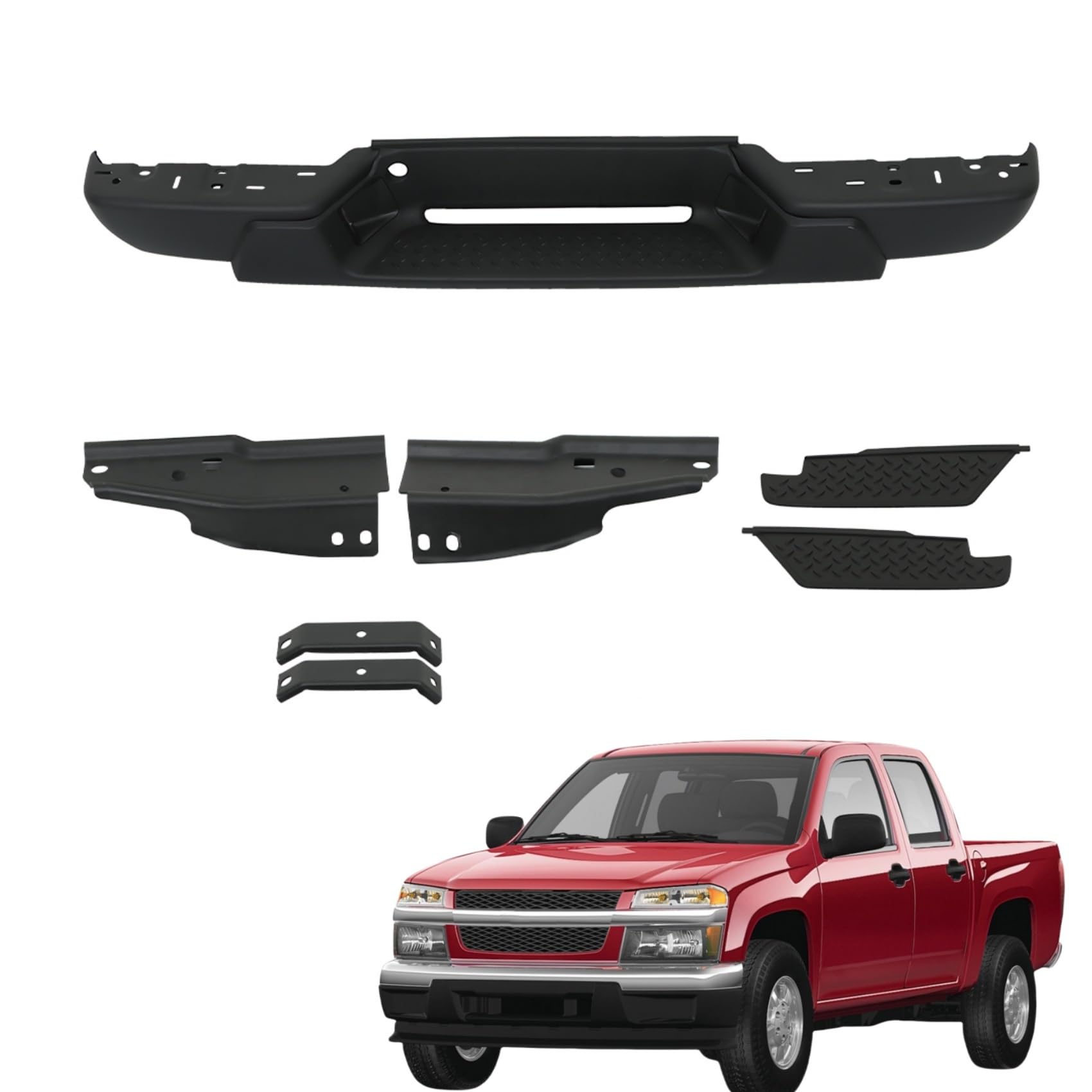 labwork Black Primered Steel Rear Step Bumper Replacement for Chevy Colorado Canyon Pickup 2004-2007 GM1103146