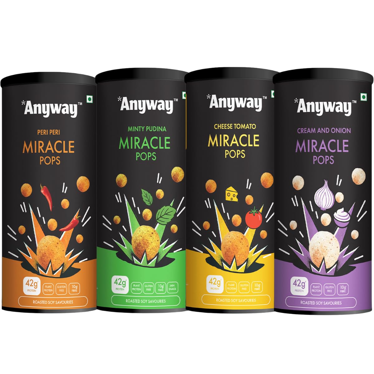 Anyway Miracle Pops all mix flavous – Crunchy Savoury Pops for Snacking tasty tea time snacks (120g - pack of 4, Cream Onion, Cheese Tomato, Pudina and Peri Peri combo pack)-image-16