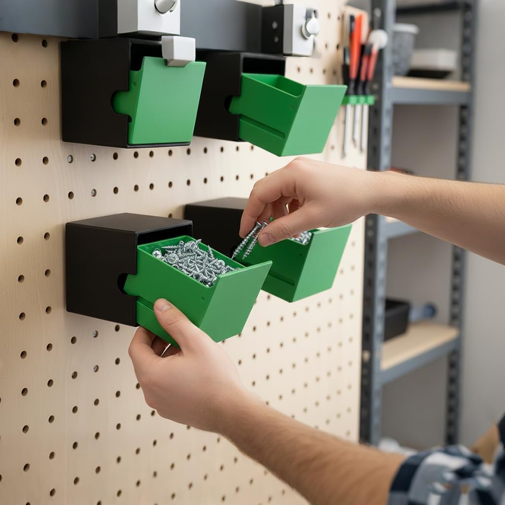 Single Tilt-Out Storage Bin - Compact Plastic Organizer Box for Screws, Nails, Nuts & Bolts - Wall Mountable Hardware Container for Garage & Workshop, 2PC (Large-4.72in)