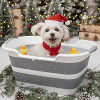 CYGNE Banheira para cães com plugue de drenagem de água, banheira dobrável para lavagem e cuidados com cães, design portátil dobrável para economia de espaço para cães pequenos e gatos, sem BPA, cinza