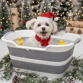 CYGNE Banheira para cães com plugue de drenagem de água, banheira dobrável para lavagem e cuidados com cães, design portátil dobrável para economia de espaço para cães pequenos e gatos, sem BPA, cinza