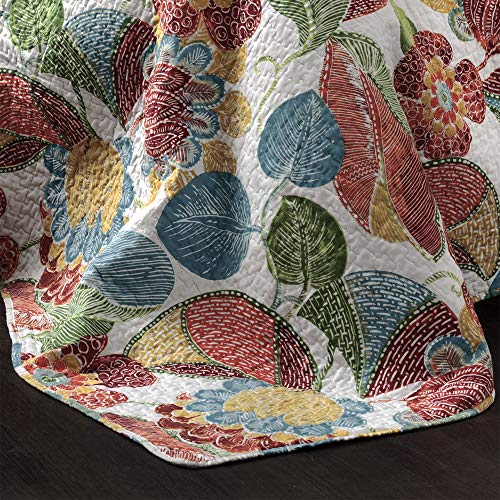Lush Decor Layla Quilt Floral Leaf Print 3 Piece Reversible Bedding Set Full/Queen Orange & Blue - Image 4