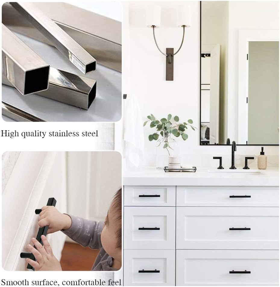 Peaha Kitchen Cabinet Pulls Black Dresser Drawer Pulls 15 Pack PHJ22BK115 Cabinet Hardware Black Tbar Cabinet Pulls 4-1/2in Hole Centers Bathroom Drawer Pulls