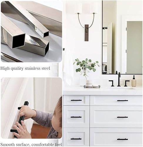 Miniatura 6 de Peaha PHJ22BK - Manijas para cajones de alacenas, color negro, barra cuadrada en forma de T Perillas para muebles de acero inoxidable paquete de 5