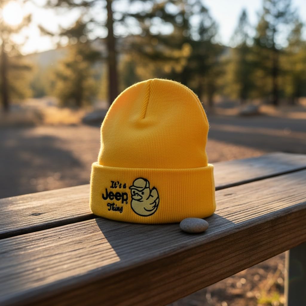 Jeep It's a Thing Duck Logo Flip Knit Hat – 100% Soft Acrylic, Embroidered, One Size Fits Most, Exclusive Licensed Apparel Yellow