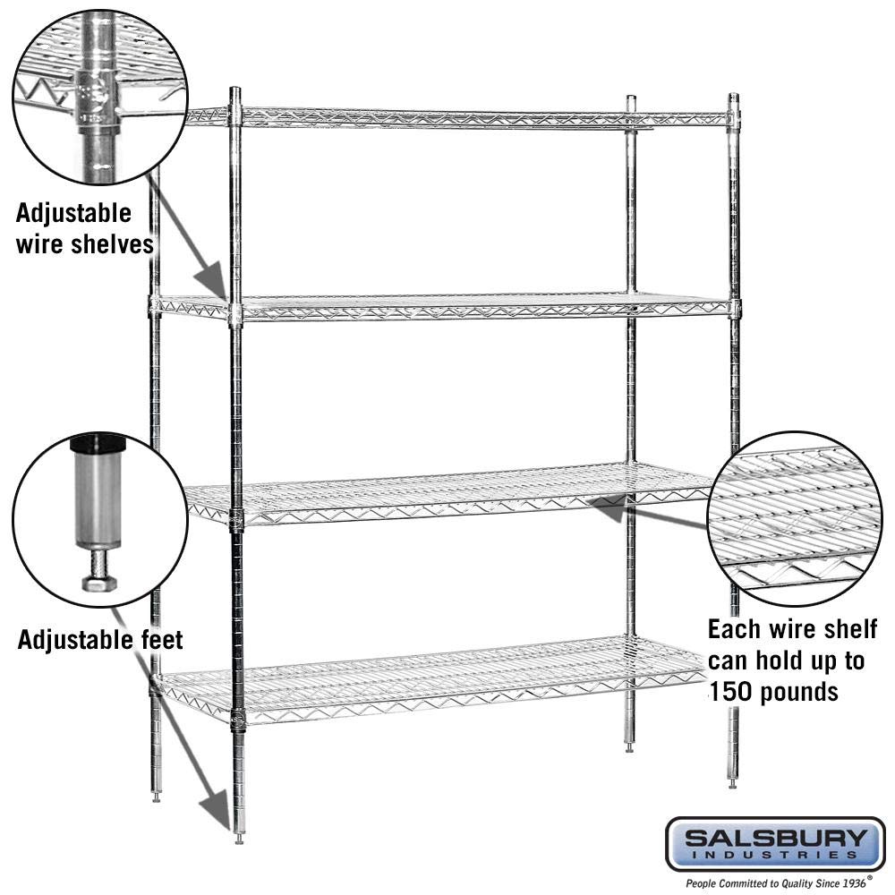 Quantum Storage Systems AD54-2142C-5 Wire Shelves Add-On Kit for WR54-2142C-5 Chrome 5 Shelves 54