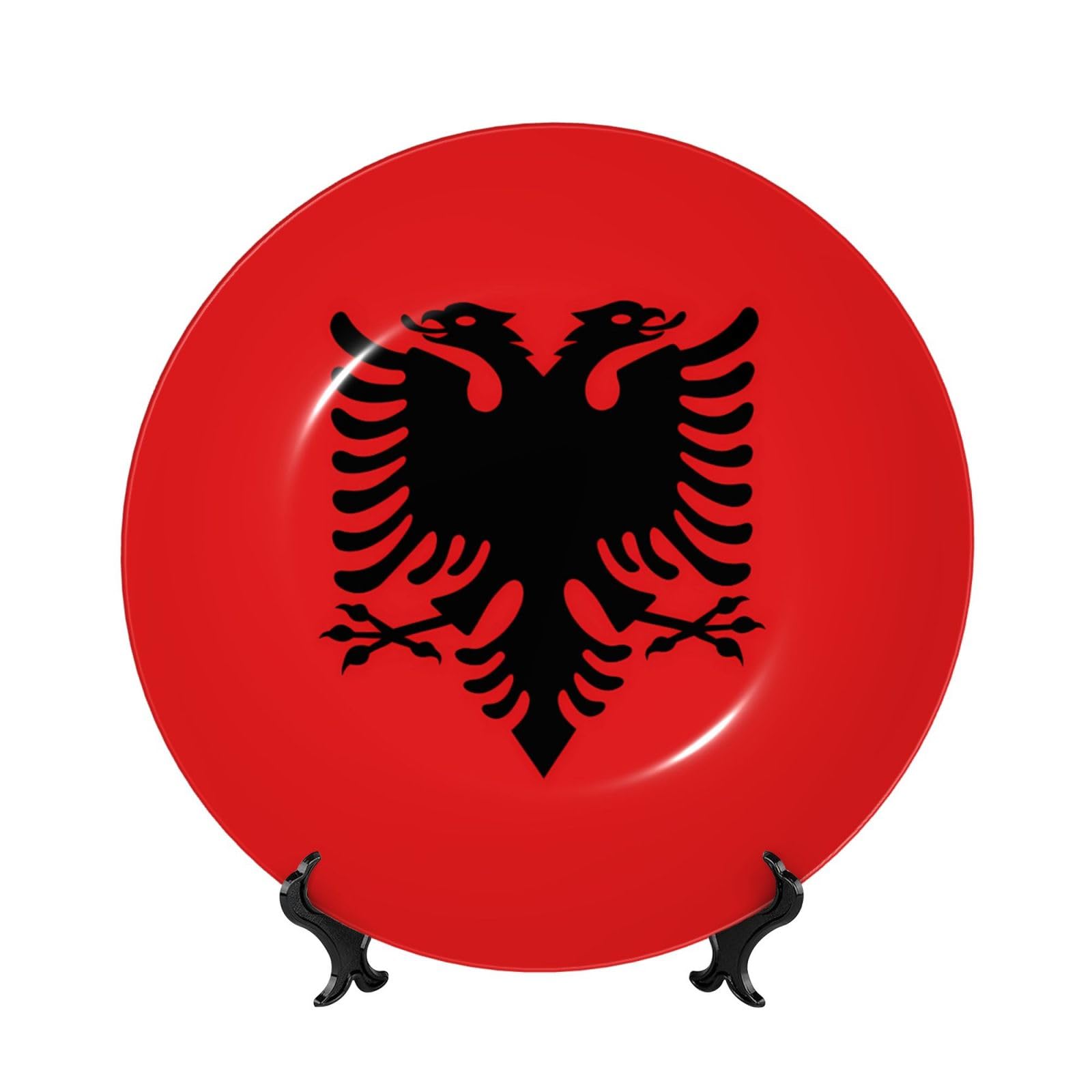 SXZVVBN Albanian flag Bone China Decorative Plate Art with Stand Removable Adhesive Hanging for Home Office 6in（15cm）