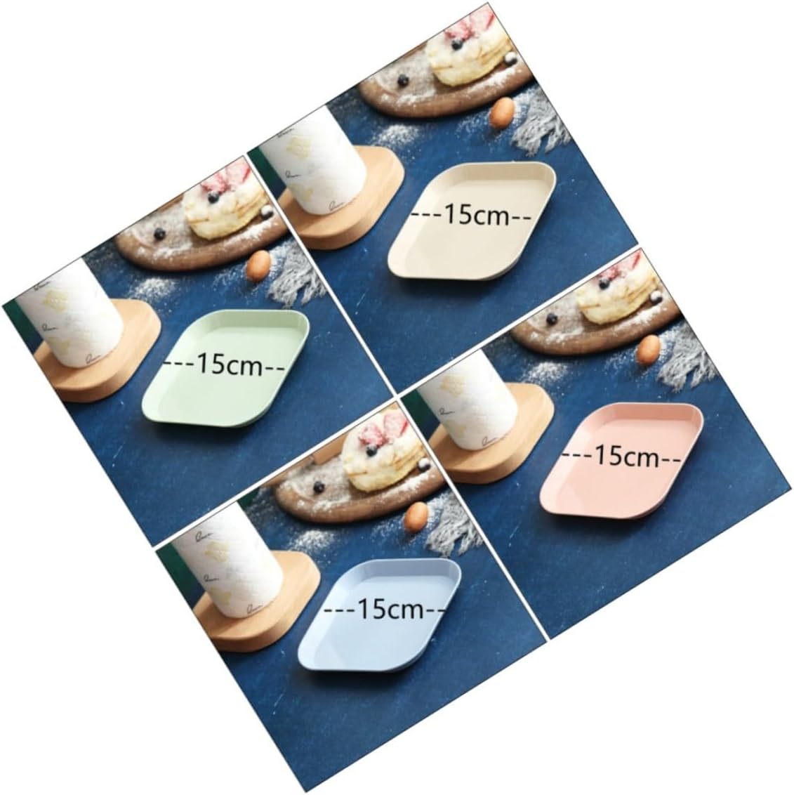 8pcs 15cm Square Wheat Straw Dessert Plates Set, Multipurpose Food Serving Dishes in Pink Blue Green Beige, Eco-friendly Household Snack and Table Trash Plates for Parties