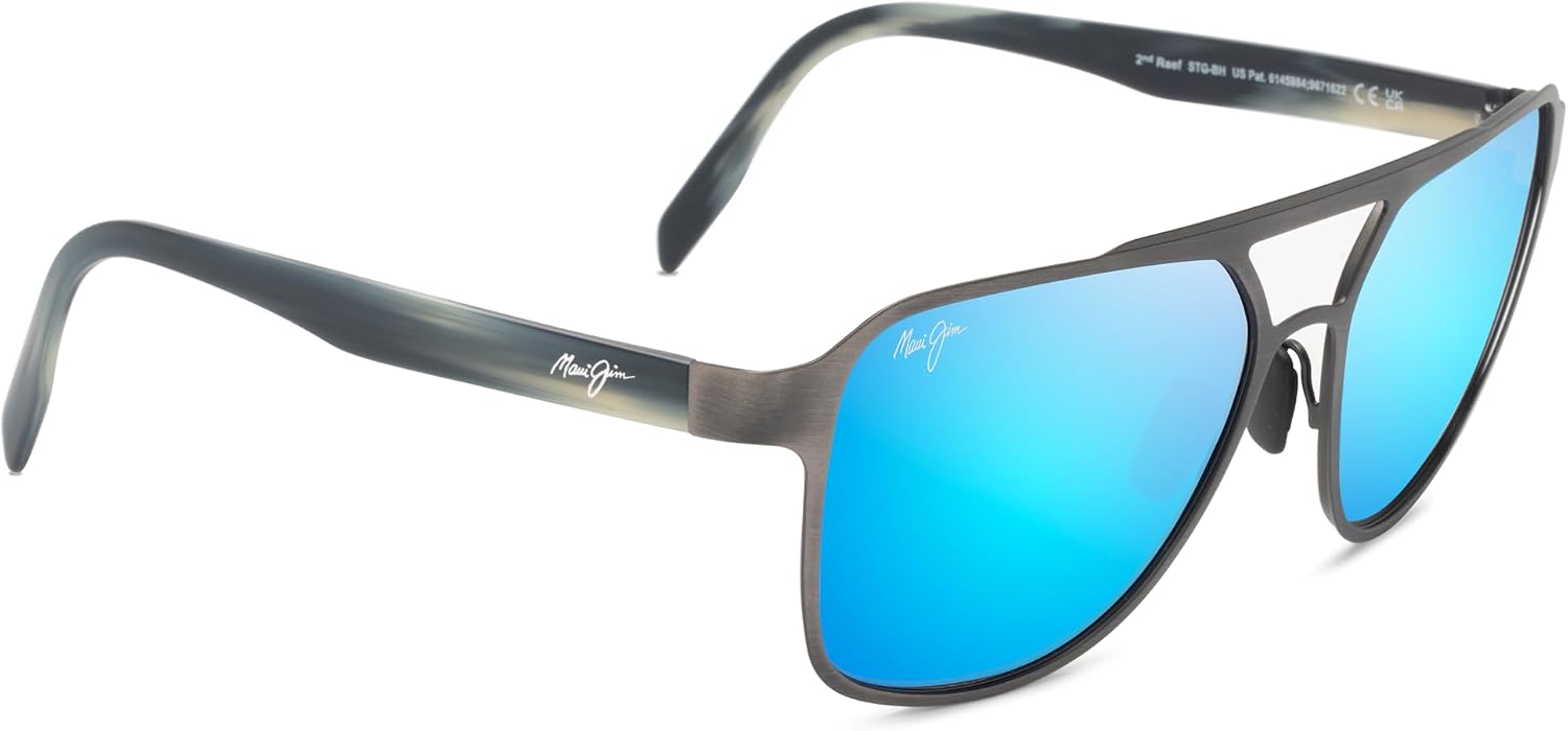 Maui Jim Men's 2nd Reef Polarized Aviator Sunglasses, Extra large Fit