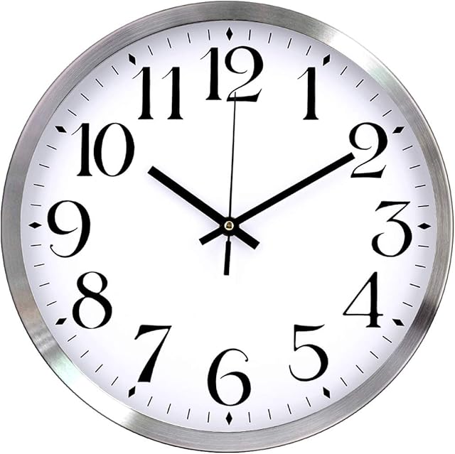 Wall Clock 12 inch Large Number Silent Quartz Decorative Clocks, Battery Operated, Decorative Home Office School Kitchen(silver White)