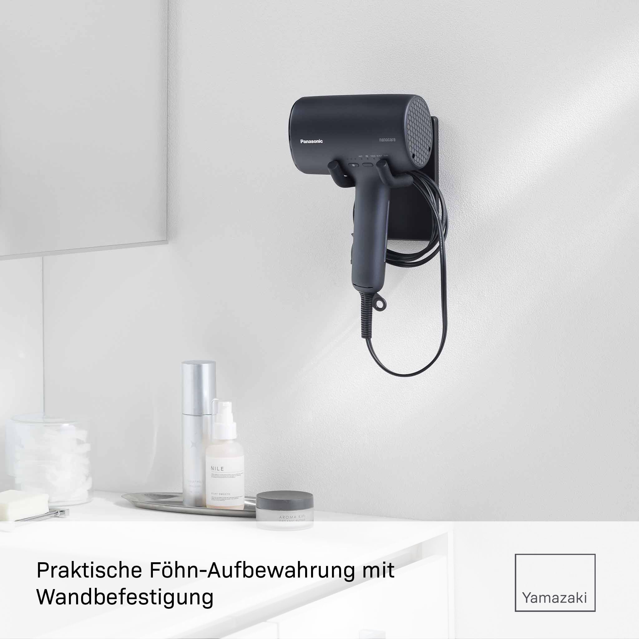 YAMAZAKI 10105 TOWER Wandbefestigter drehbarer Föhnhalter, schwarz, Stahl/Slikon/ABS-Kunststoff, minimalistisch, 13 x 8 x 14 cm (L x B x H)