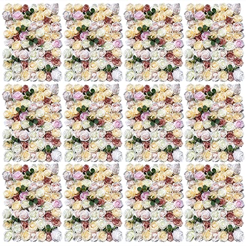 ღ【12 pannelli floreali per ordine】:Dimensioni: 40 x 60 cm. Questo è un pannello floreale da parete di alta qualità. Ogni pannello da parete contiene lussuose rose e ortensie in seta di colore rosa