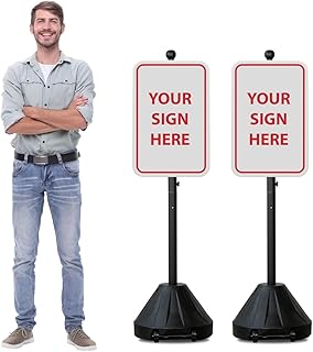 Rugged Blue 60” Grip N Tip Portable Sign Holder with Wheels, Customizable Sign Display Stand, Metal Holder for Street Sign