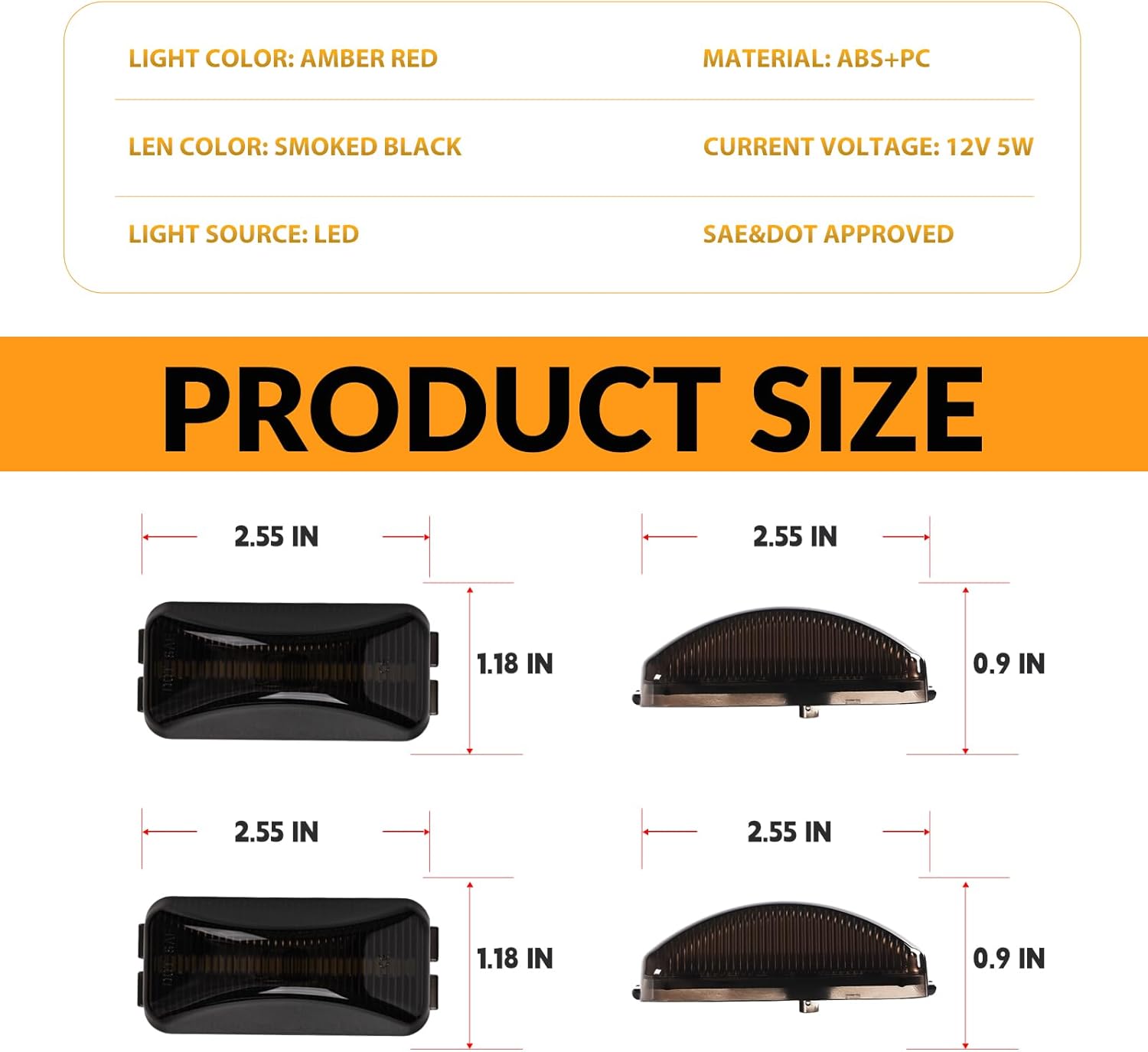 LED Dually Bed Fender Side Marker Lights For 1984-1996 Ford F250 F350 Dual Rear Wheel Marker Lamps Smoked Len (Amber Red)