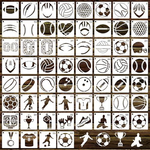 60 Pcs Ball Theme Stencils for Painting-3 Inch Reusable Small