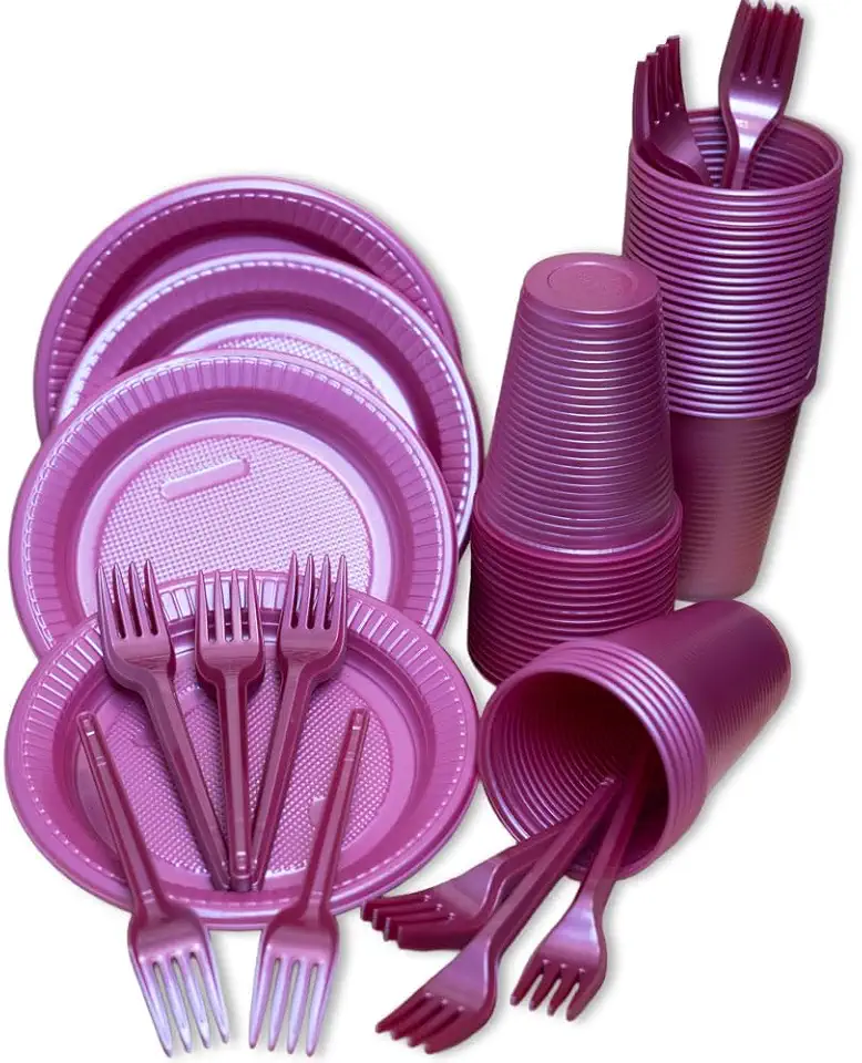 Kit Descartáveis Perolados Festa 50 Pessoas - Rosa Perolado