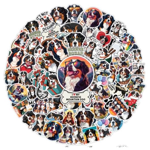 64pcs Bernese Mountain Dog Stickers - Cute Dog Sticker Waterproof Decals for Water Bottles Laptop Luggage Computer Scrapbooking Teens Adults Girls Kids Funny Party Birthday Decorations