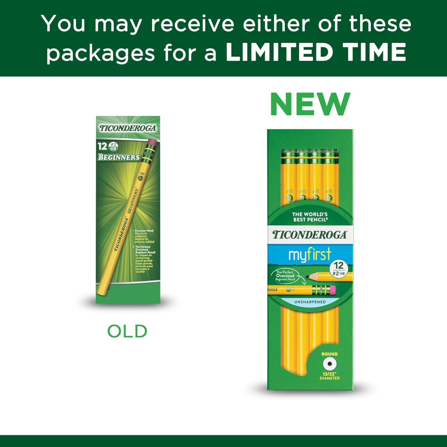 Pack of 2 - Ticonderoga® Beginners' Elementary Pencils, With Eraser, #2 Lead, Yellow Barrel, Pack Of 12