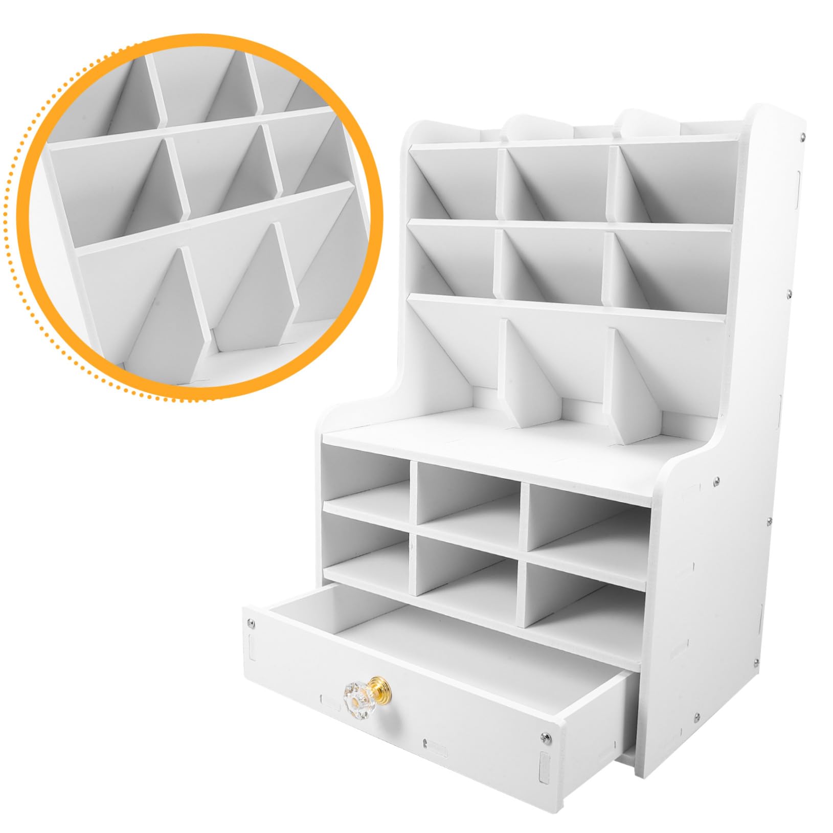 Mikikit Organizador de Bolígrafos Multifuncional Cajones de Gran Capacidad para Estudio y Oficina, Caja de Almacenamiento de Escritorio en Pvc y Madera de Color Claro