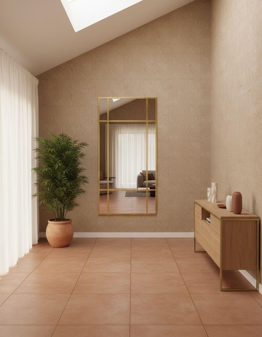 THEROSE Espejo Industrial Estilo Danes, Aluminio, Espejo Ventana, 160 x 80 cm, vestidor, probador (Oro)