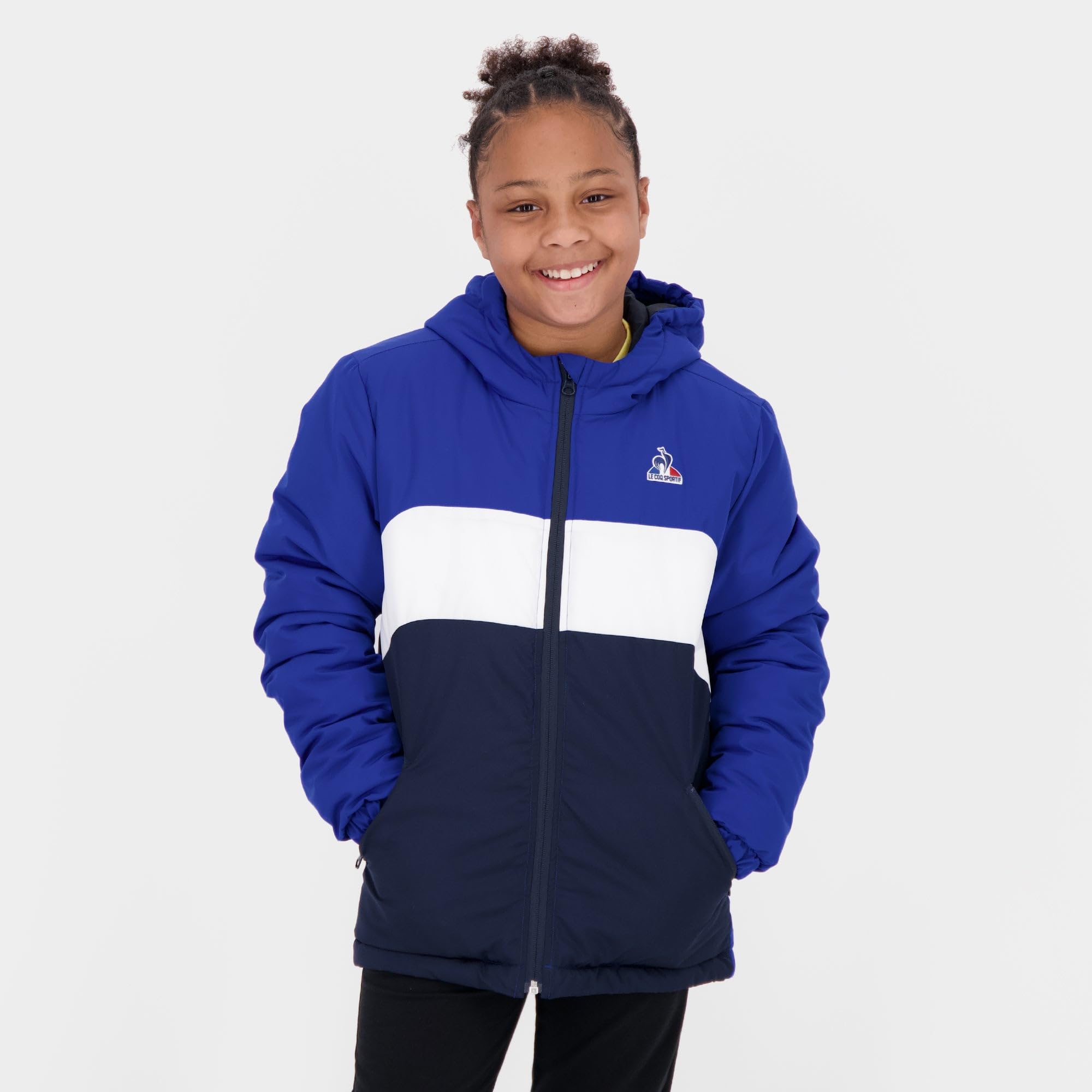 Le Coq Sportif - Ess Piumino Heavy N°1 - Caldo Idrorepellente Foderata con Cappuccio con Zip e Maniche Elastiche per Bambini - 14 Anni - Blu Elect