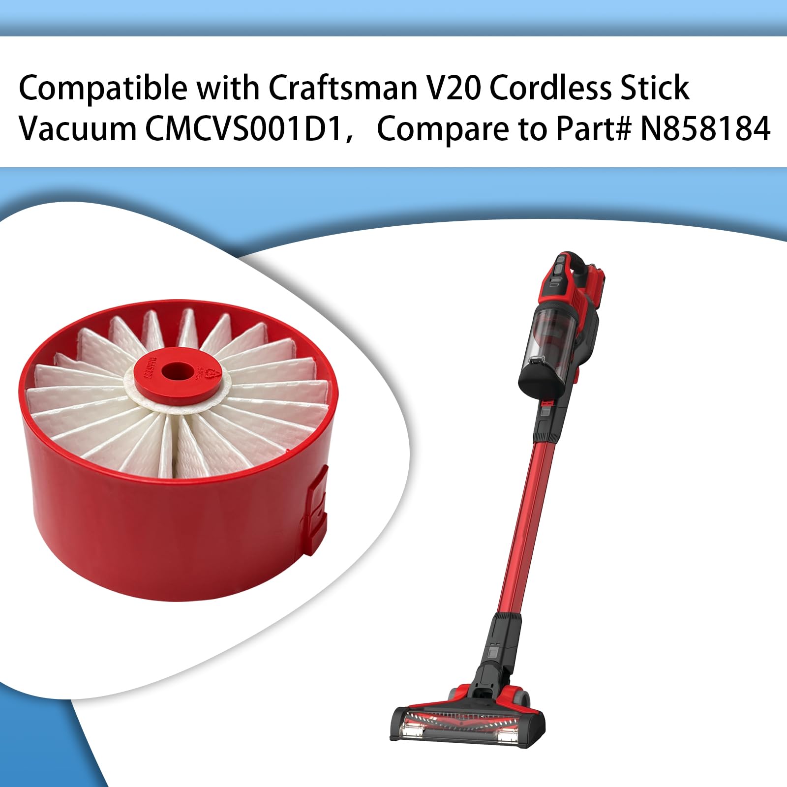 Aolleteau 4 Pack N858184 Hepa Filters Compatible with Craftsman V20 Cordless Stick Vacuum CMCVS001D1, Please NOTE: ONLY For V20 Vacuum Model CMCVS001D1