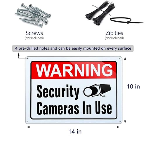 Miniatura 4 de Señal de videovigilancia en uso, señal de advertencia de cámaras de seguridad en uso, tinta UV de aluminio grande de 10 x 14 pulgadas impresa para