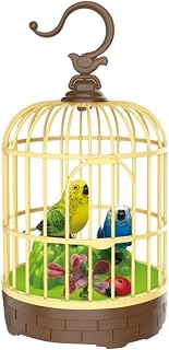 Mootoegeearcea Singing Chirping Bird in Cage Realistic Sound Activated Chirp Green and Blue