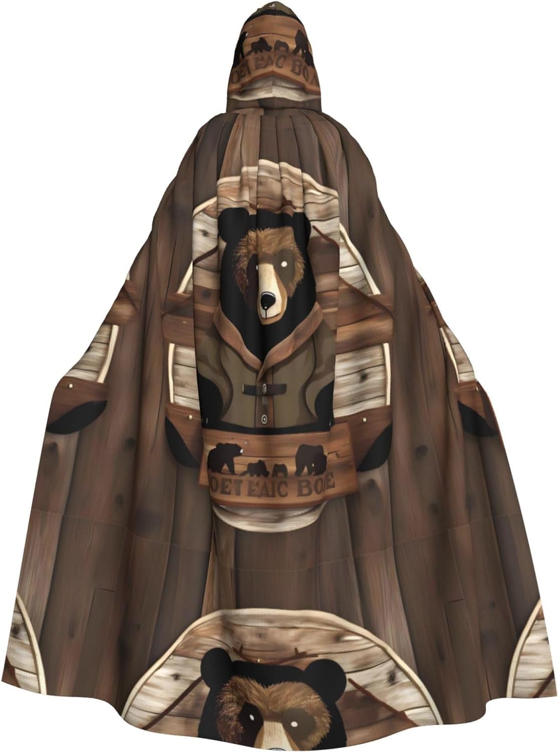 Rustic Lodge Bear Men Women Halloween Role Play Party Decoration Hooded Poncho Black