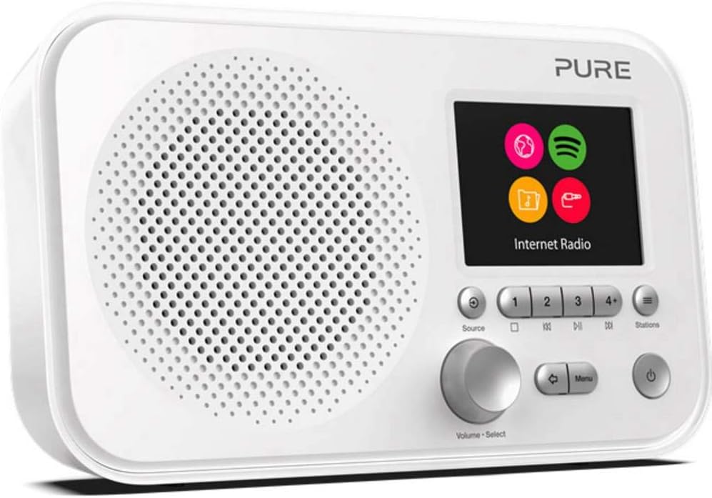 Pure Elan IR3 Portable Internet Radio with Spotify Connect, Alarm, Colour Screen, AUX Input, Headphones Output and 12 Station Presets – Wi-Fi Radio/Portable Radio - White