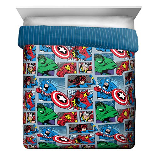 Image of Marvel Comics Iron Man Queen Comforter Set 5 Piece Kids Bedding, Multi | Hulk Captain America, Bed in a Bag, Comforter Sheets Pillowcases, Soft Microfiber, Machine Washable, Boys Gift