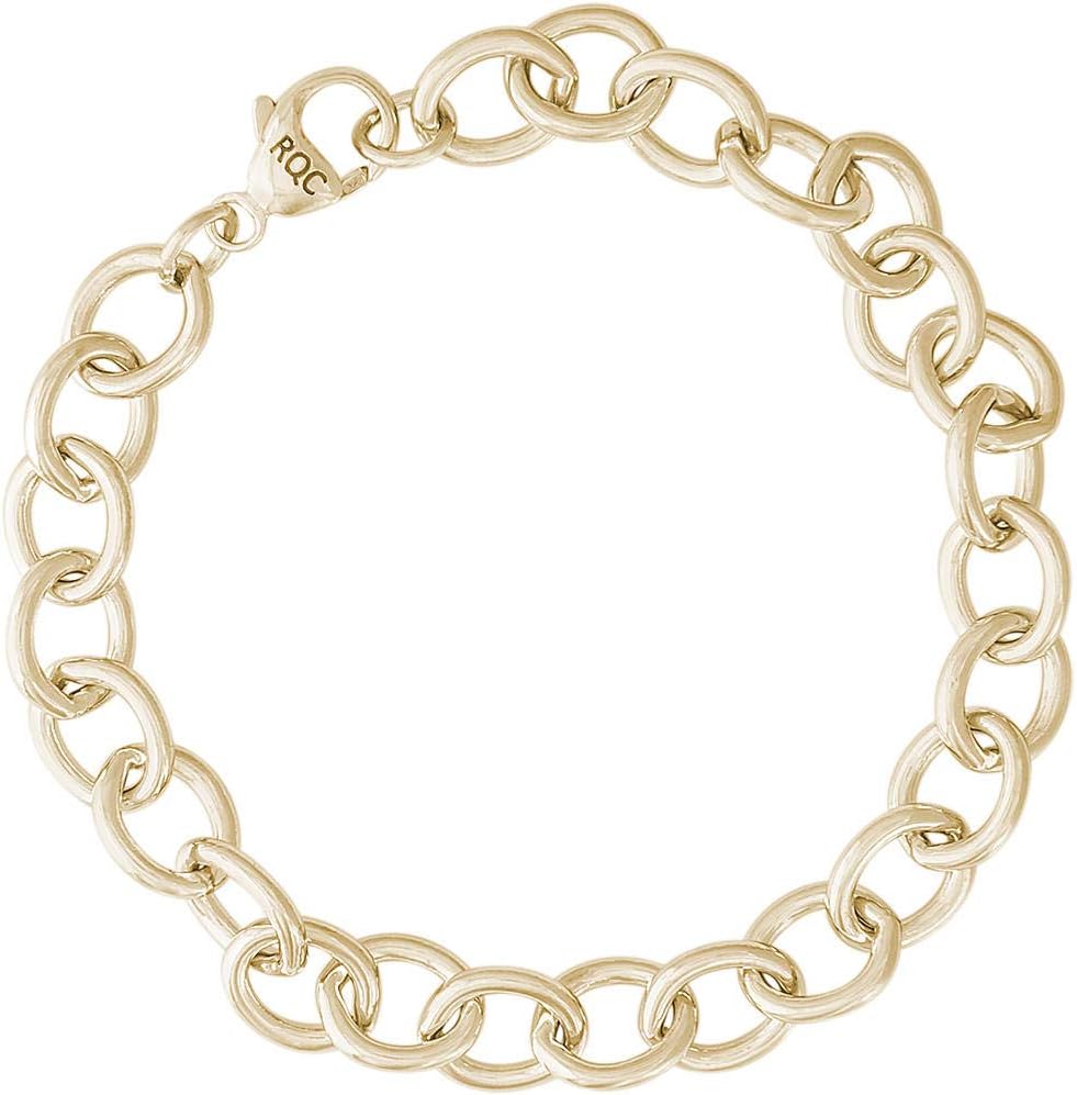 8" Gold-Plated Sterling Silver Open Cable Link Classic Charm Bracelet by Rembrandt