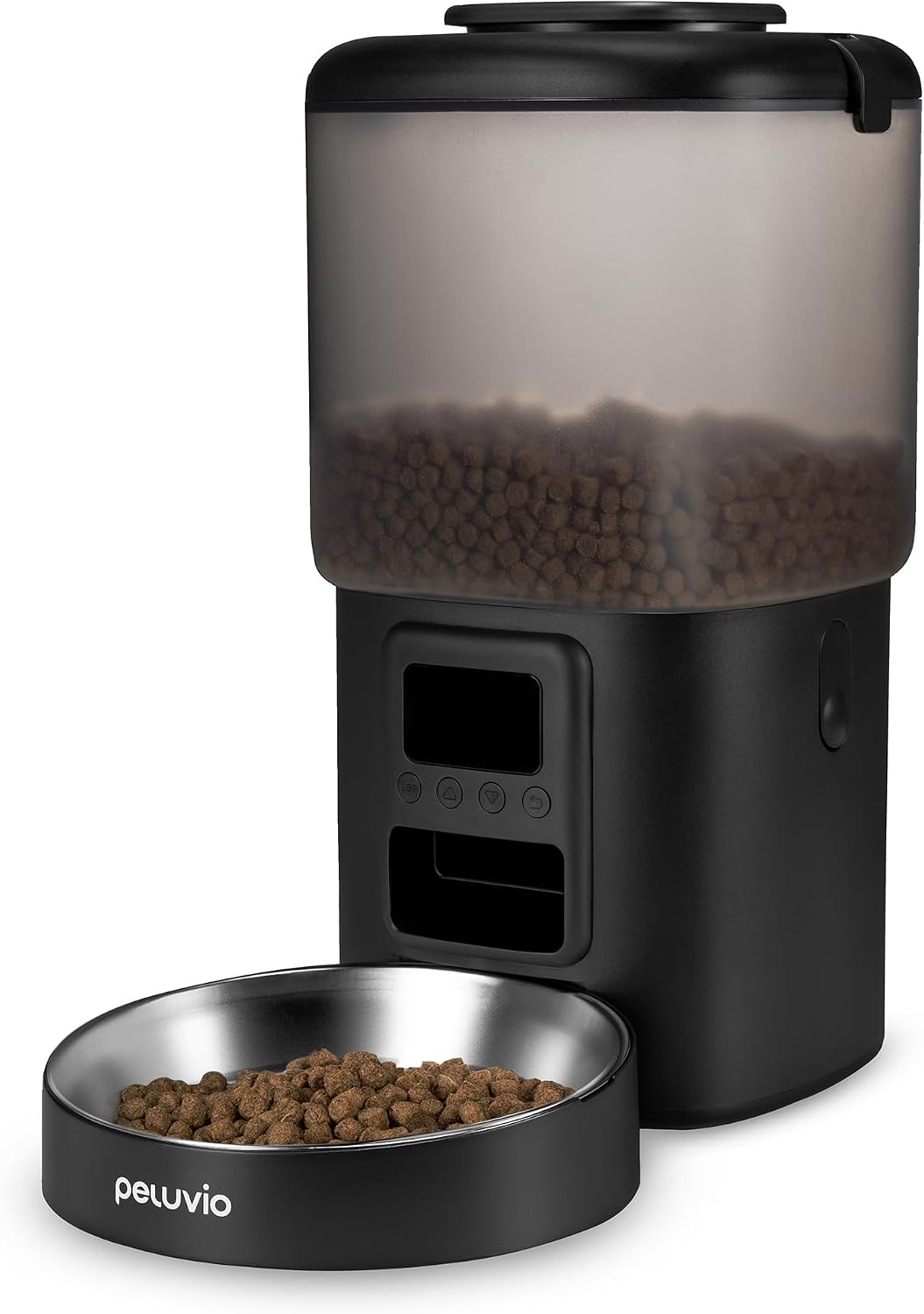 Crispy Automatic Dog Feeder with Timer, Up to 4 Meals, Emergency Power with Battery, USB-C, LCD Display, Stainless Steel Bowl, 4.5 L for Dry Food 5-15 mm