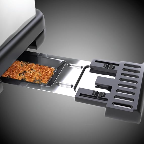 Russell Hobbs Toaster [long slit for 2 slices / 1 wide slice of bread] Victory stainless steel (extra wide toast slot, bread head, 6 frying stages + defrosting and heating